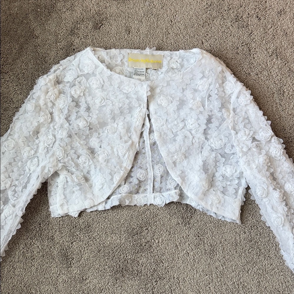 Dresses by Nubiano White 3D Floral Rosette Dress & Shrug Bolero Set Size 14 - Picture 8 of 11